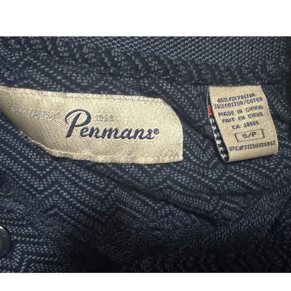 Penmans Vintage Herringbone Polo Shirt Men’s Small Short Sleeve Blue Patterned - Picture 4 of 5